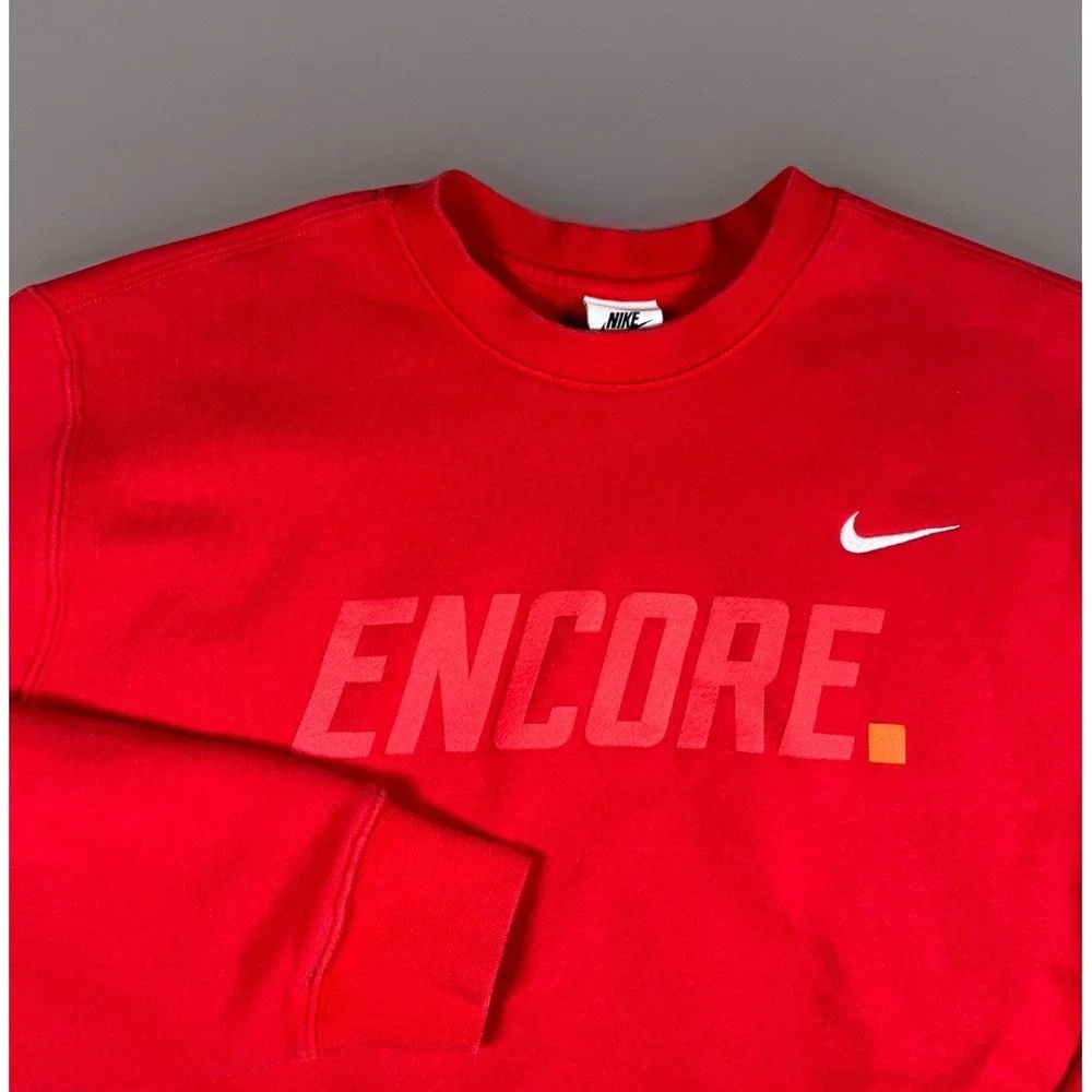 Nike Crew Neck Sweatshirt‎ Men M Red Encore Club Fleece Swoosh Logo Pullover-EUC